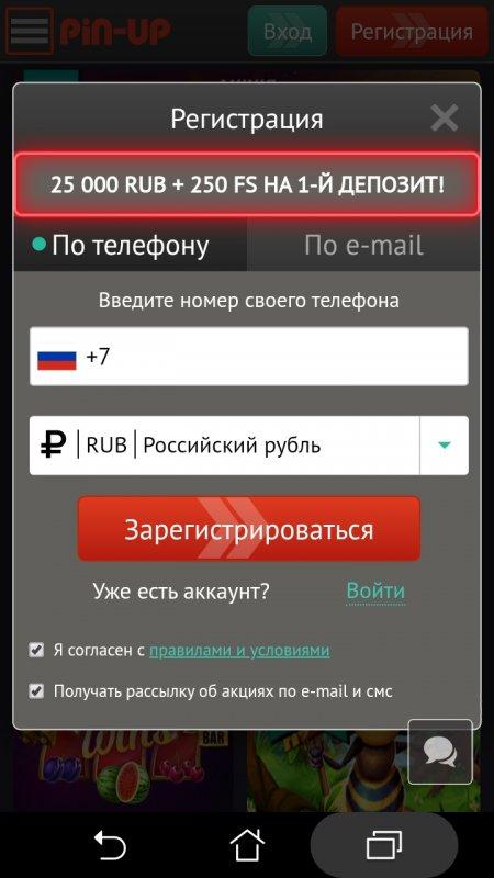 Регистрация с приложения не отличается от создания профиля на сайте Пинап